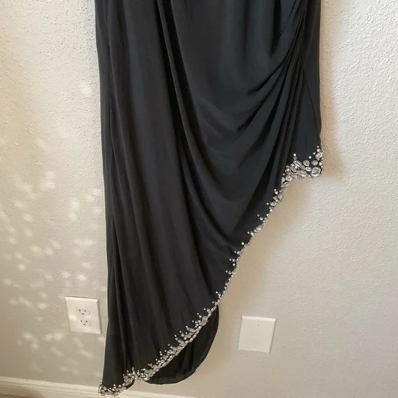 Mac Duggal Asymmetrical Side Slit Lace Up Rhinestone Embellished Gown Size 20W